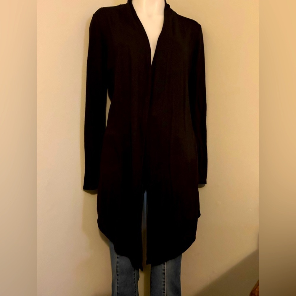 Ana women’s black sz XS long cardigan, lightweight, slit in back